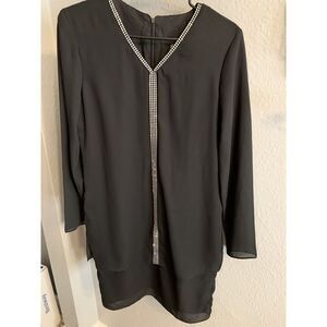 Nicole Paris Size 6 Black Short Dress‎ With Bling Straight Long Sleeve